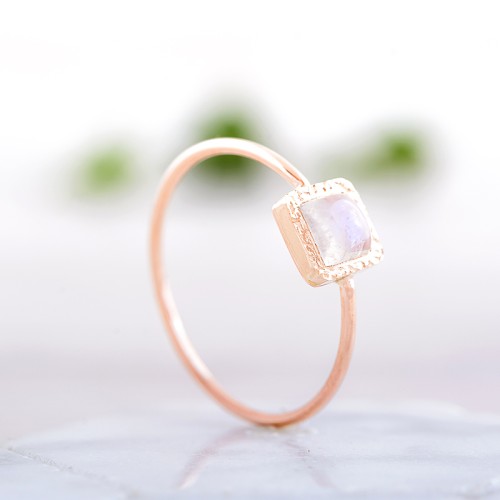 Square Moonstone Ring, Rose Gold Moonstone Ring, Square Stone Ring
